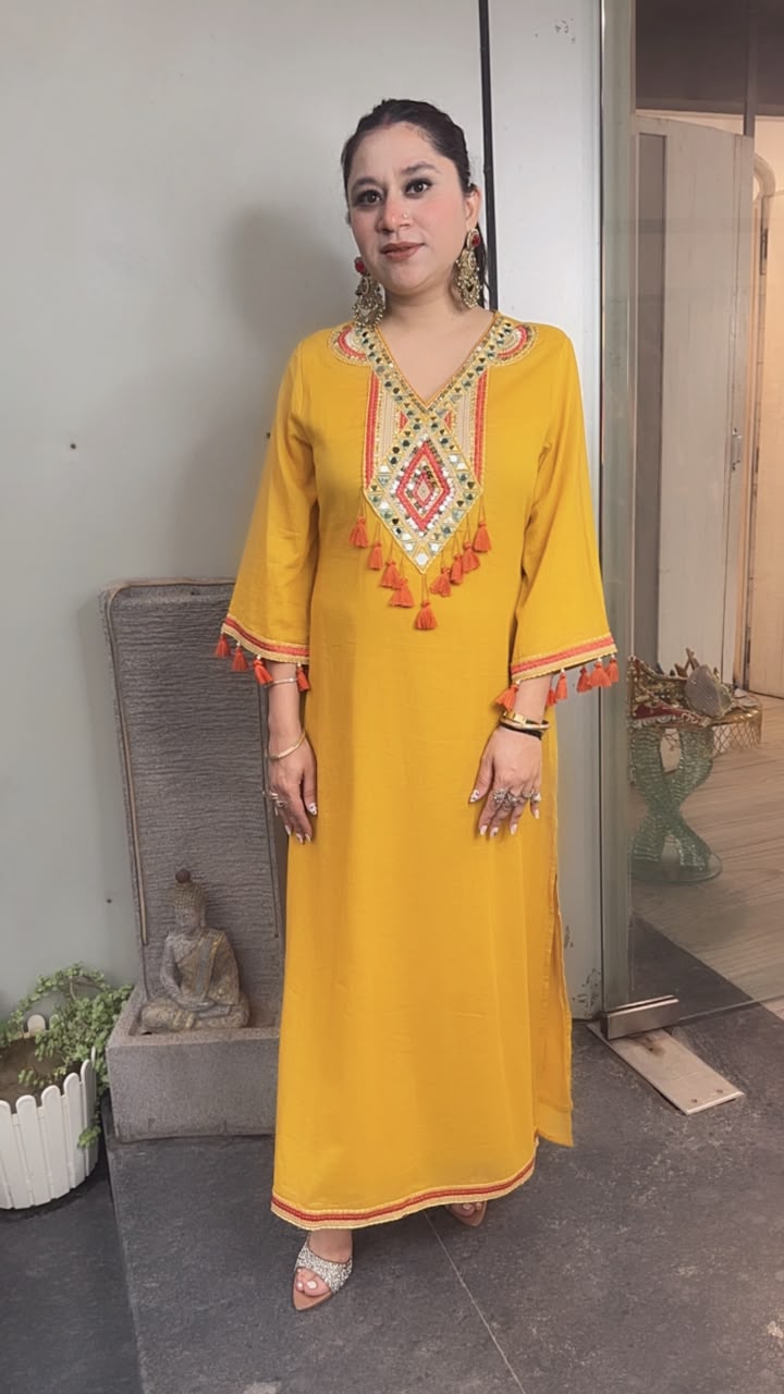 Nayak Musturd Tassel work Long Tunic Set