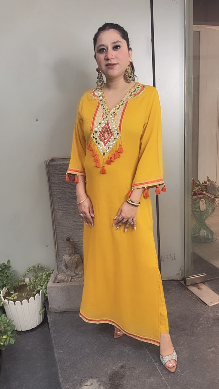 Nayak Musturd Tassel work Long Tunic Set
