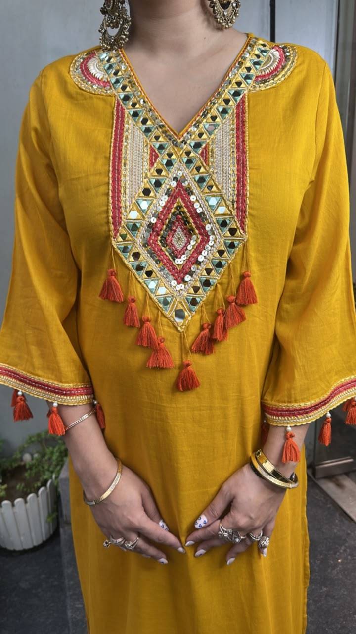 Nayak Musturd Tassel work Long Tunic Set