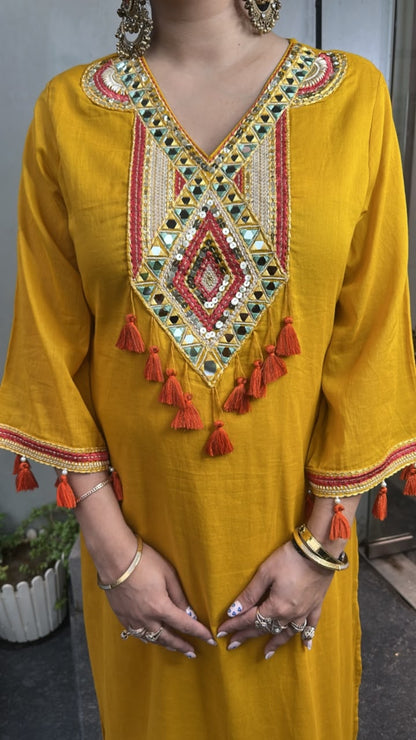 Nayak Musturd Tassel work Long Tunic Set