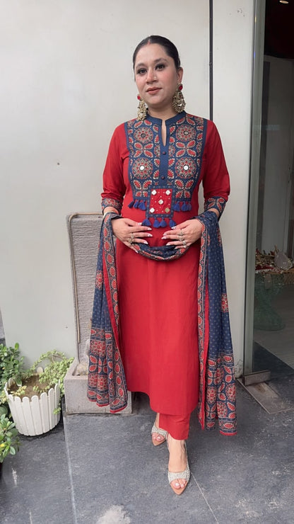 Zika Rust Blue Tassel Cotton Designer Suit