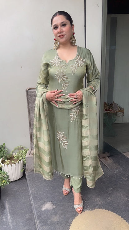 Karis Sea Green Hand work Designer Suit