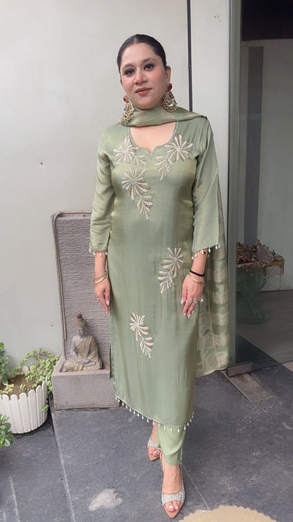 Karis Sea Green Hand work Designer Suit