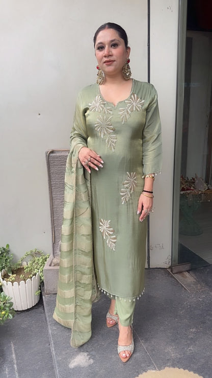 Karis Sea Green Hand work Designer Suit