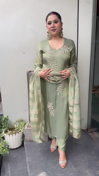 Karis Sea Green Hand work Designer Suit