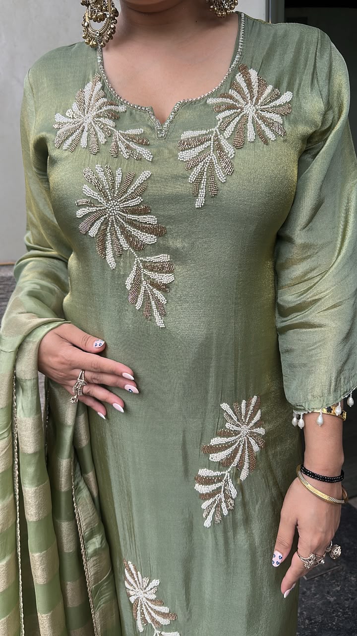 Karis Sea Green Hand work Designer Suit