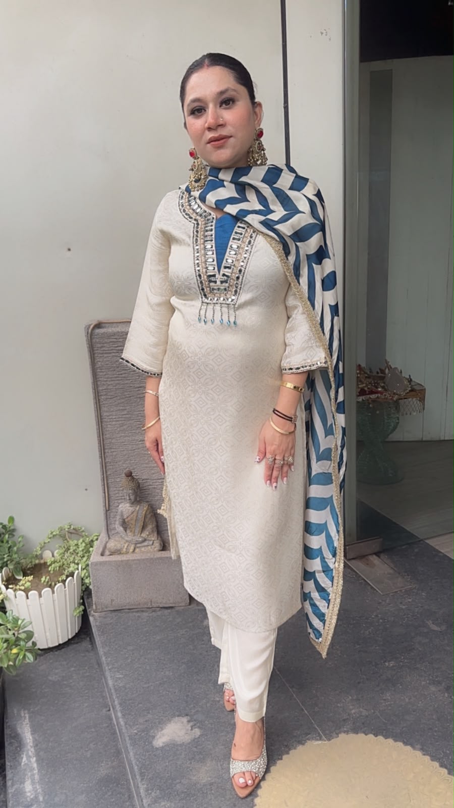 Gulnar Ivory Royal Blue Dupatta Designer Suit