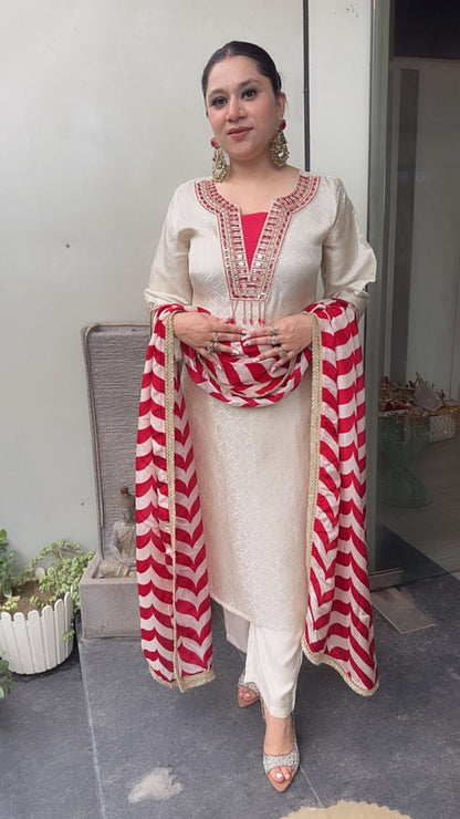 Gulnar Ivory Red Dupatta Designer Suit
