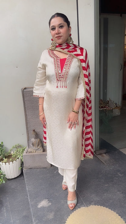 Gulnar Ivory Red Dupatta Designer Suit