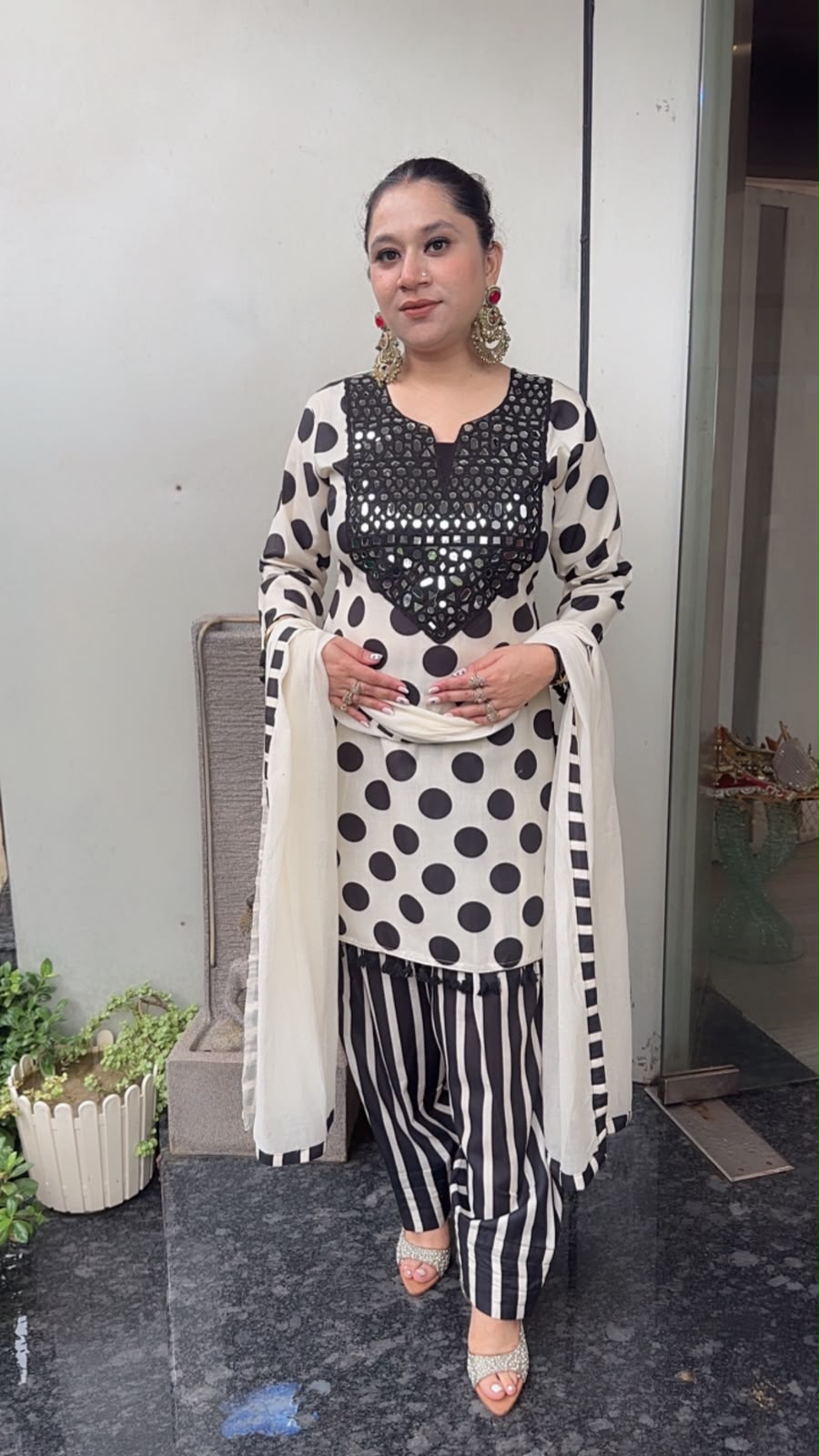 Zivika Polka Strip Farshi Designer Cotton Suit