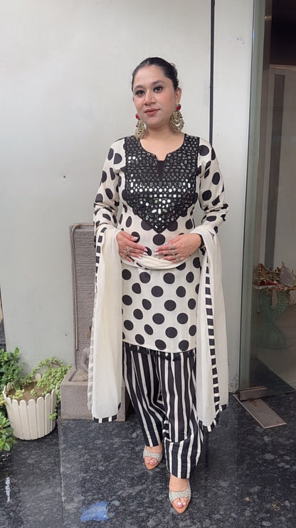 Zivika Polka Strip Farshi Designer Cotton Suit