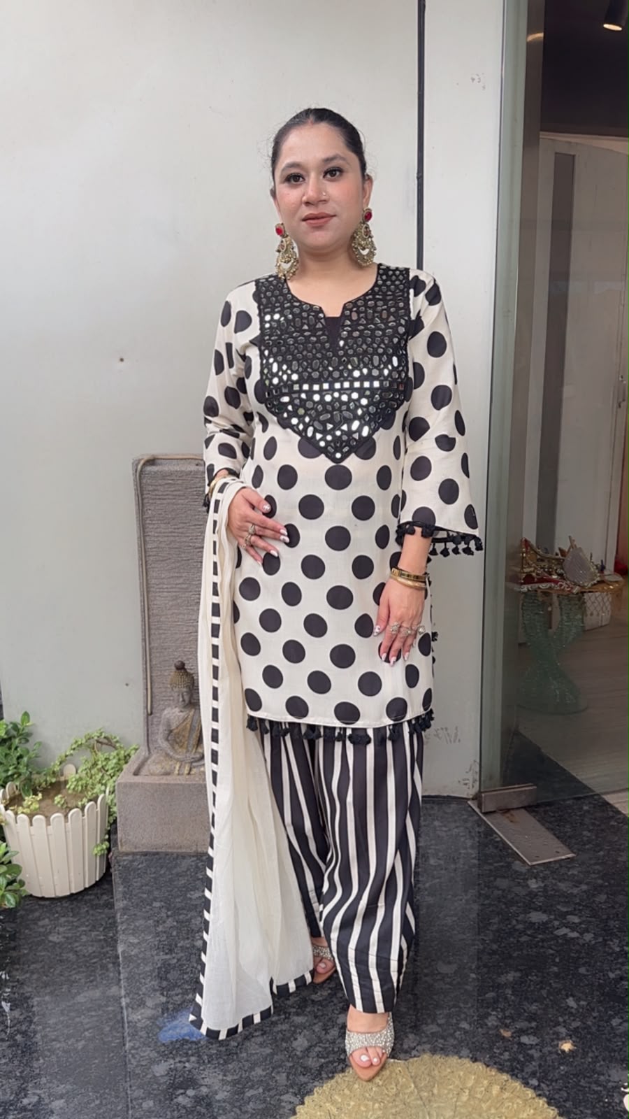 Zivika Polka Strip Farshi Designer Cotton Suit