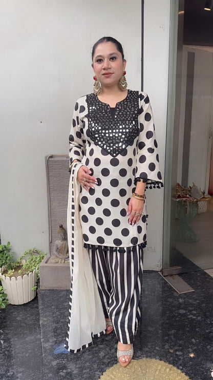 Zivika Polka Strip Farshi Designer Cotton Suit