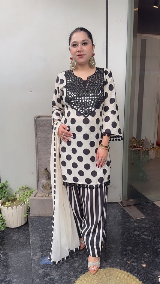 Zivika Polka Strip Farshi Designer Cotton Suit