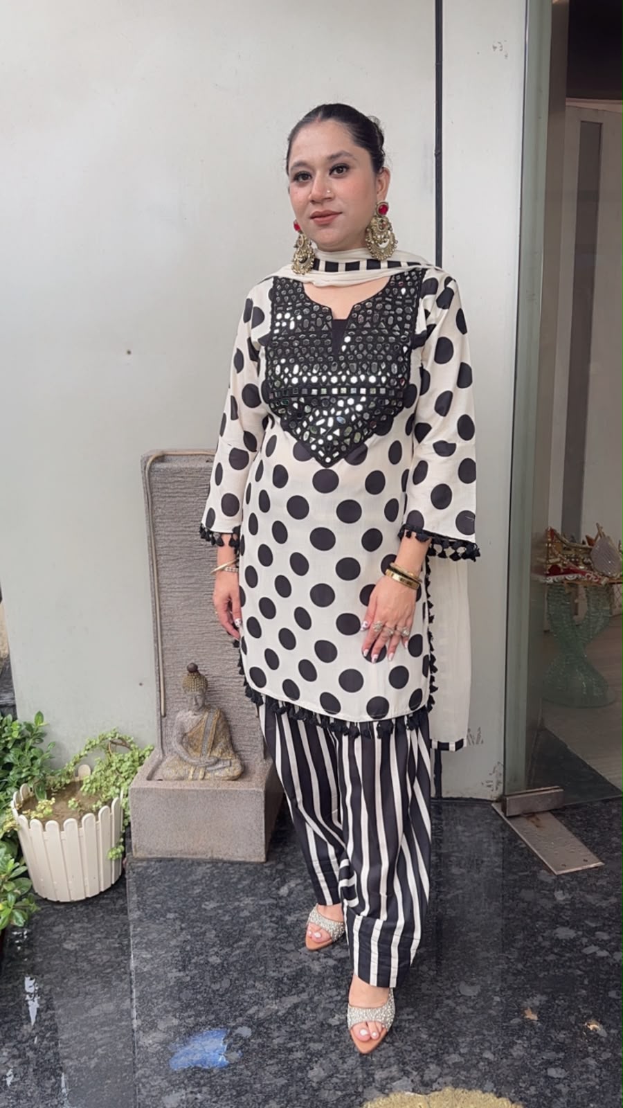 Zivika Polka Strip Farshi Designer Cotton Suit