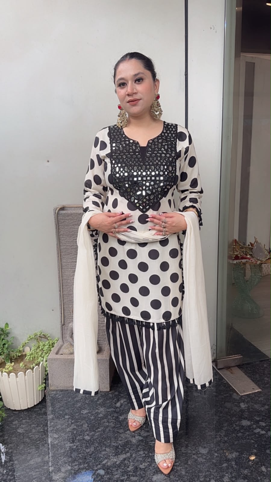 Zivika Polka Strip Farshi Designer Cotton Suit