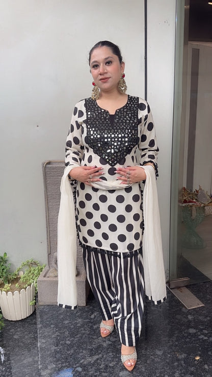 Zivika Polka Strip Farshi Designer Cotton Suit