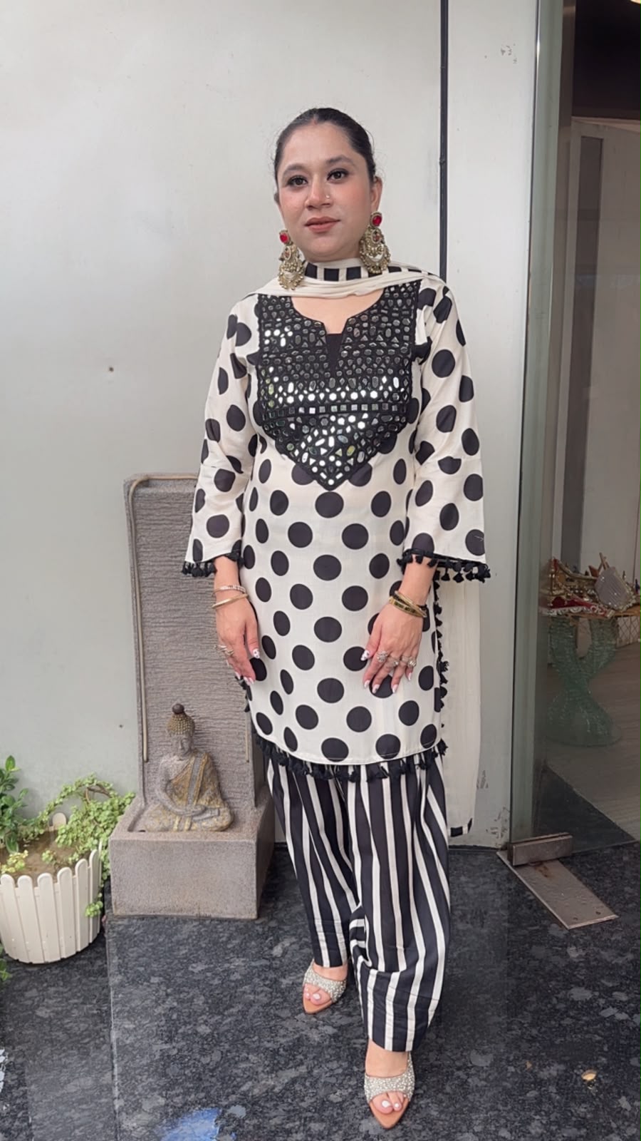 Zivika Polka Strip Farshi Designer Cotton Suit