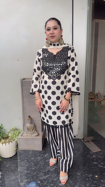 Zivika Polka Strip Farshi Designer Cotton Suit