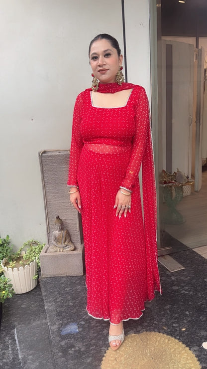 Jilalo Red Leheria Digital print Designer Anarkali Suit