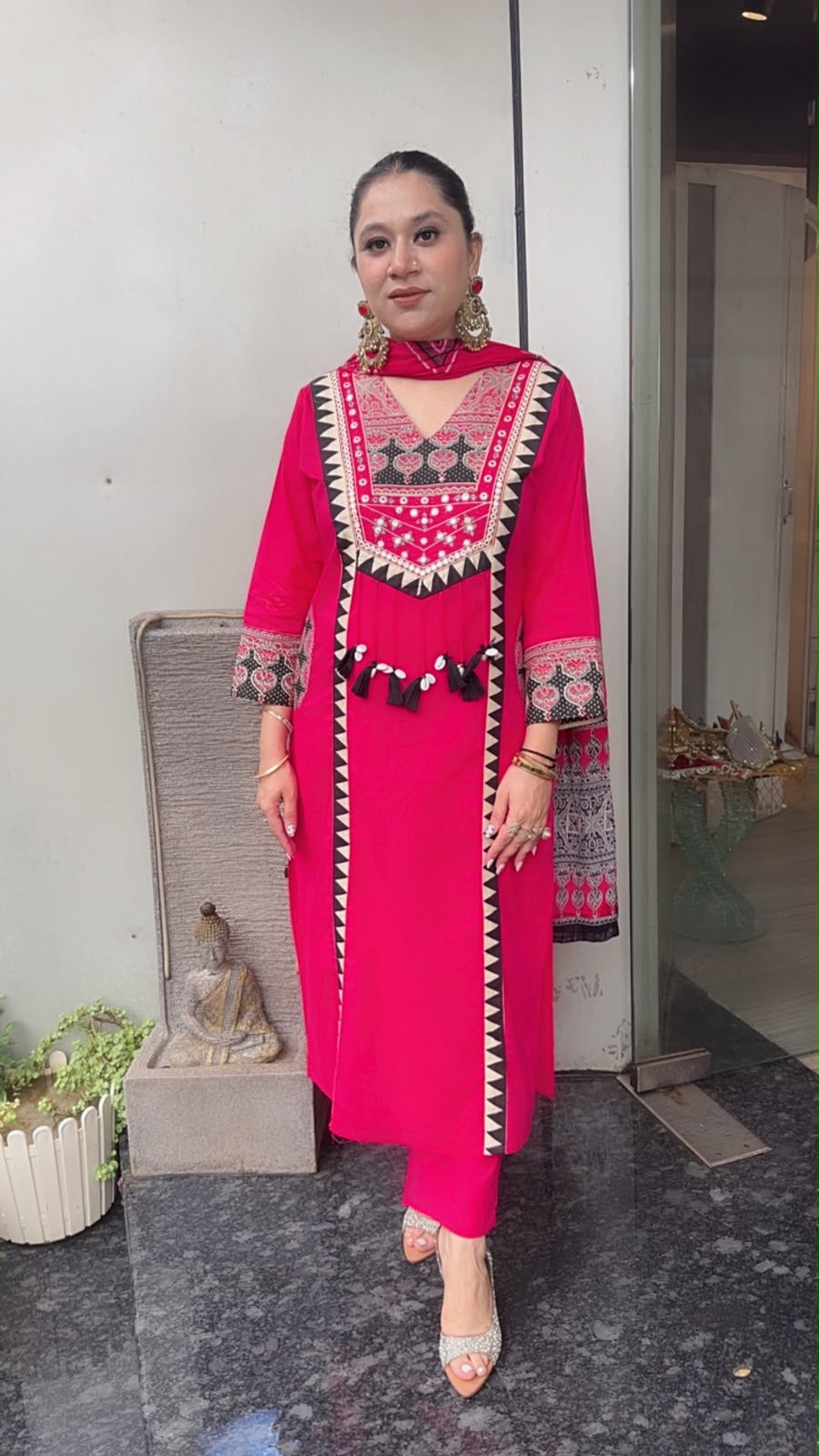 Bindi Foshia pink Tassel Designer Cotton Suit