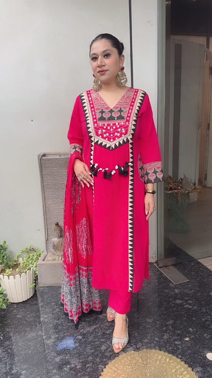 Bindi Foshia pink Tassel Designer Cotton Suit