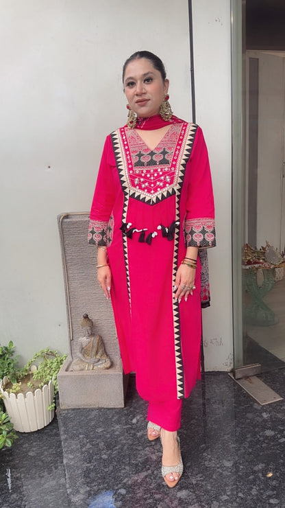 Bindi Foshia pink Tassel Designer Cotton Suit