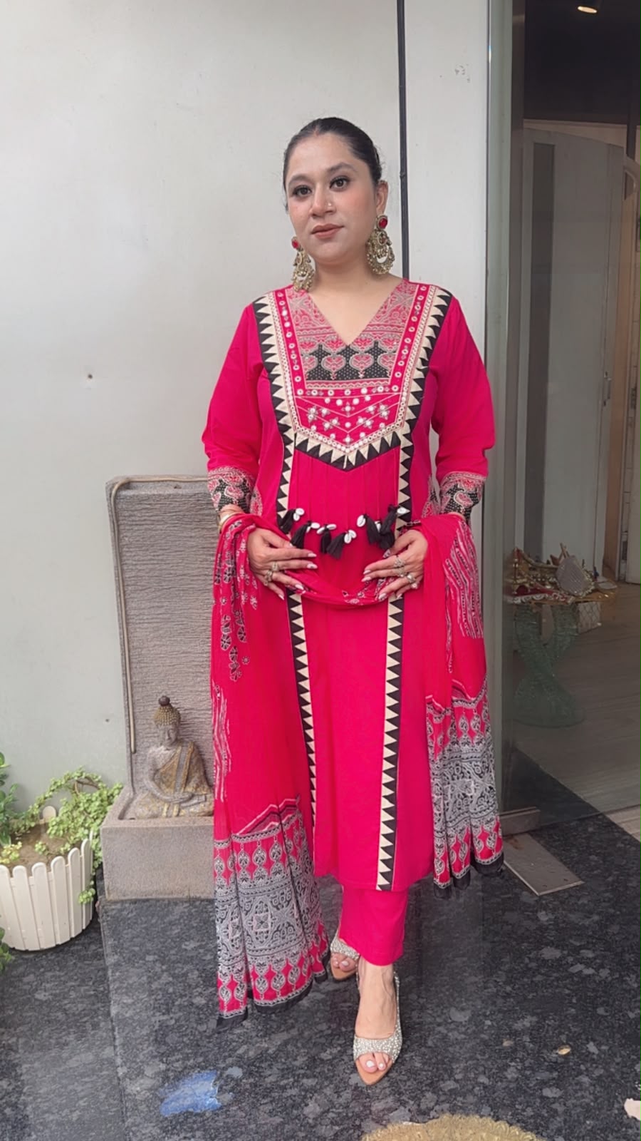 Bindi Foshia pink Tassel Designer Cotton Suit