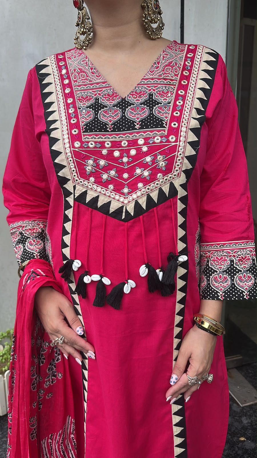 Bindi Foshia pink Tassel Designer Cotton Suit