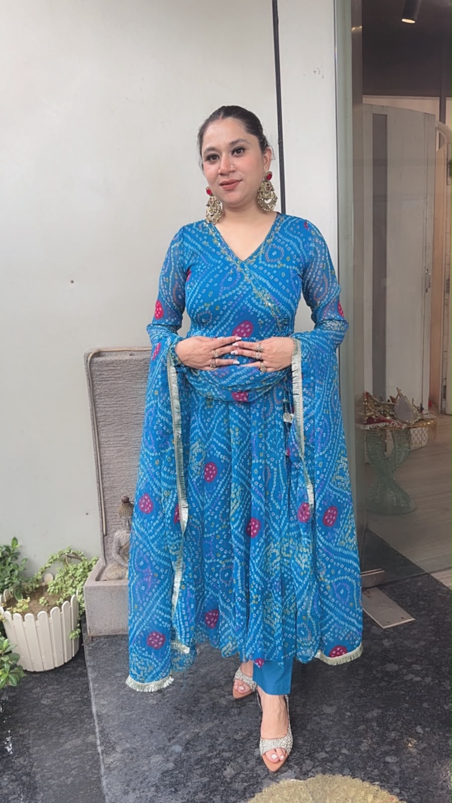 Hayaat Terquish Blue Leheria Digital print Designer Anarkali Suit