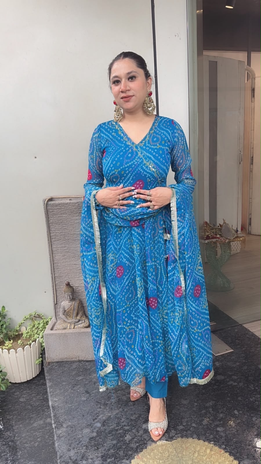 Hayaat Terquish Blue Leheria Digital print Designer Anarkali Suit
