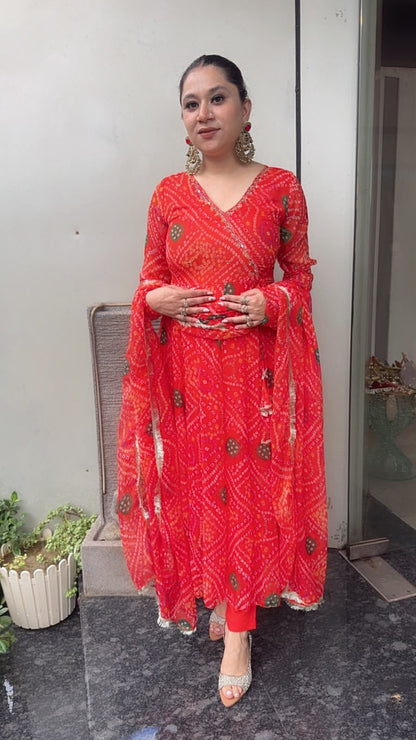 Hayaat Tangy Orange Leheria Digital print Designer Anarkali Suit