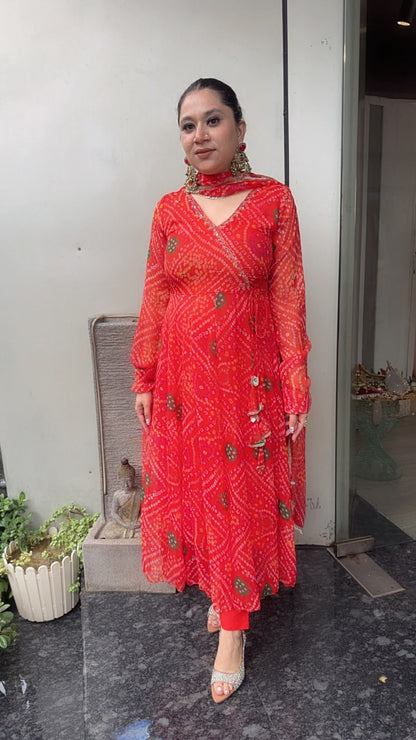 Hayaat Tangy Orange Leheria Digital print Designer Anarkali Suit
