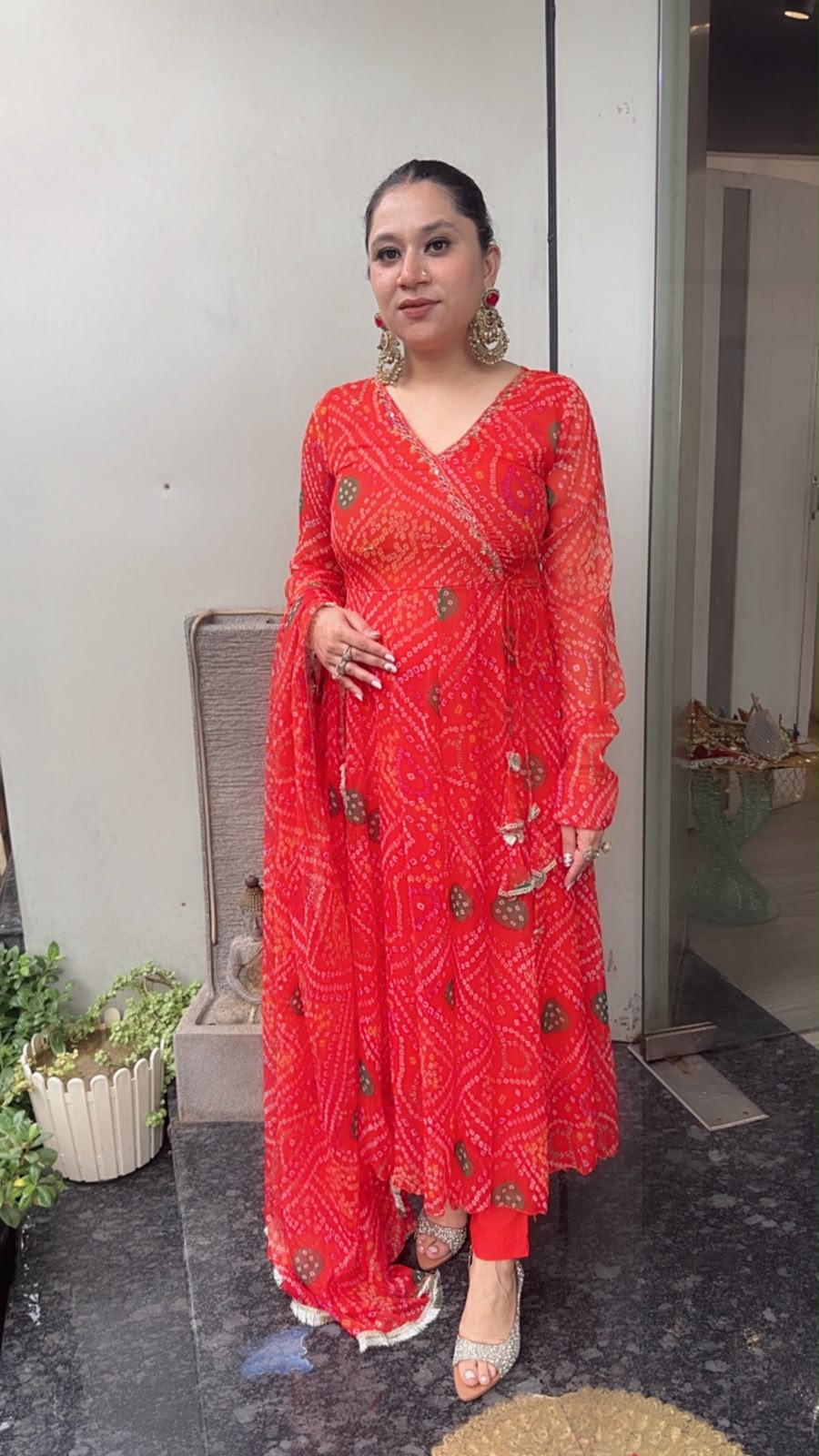 Hayaat Tangy Orange Leheria Digital print Designer Anarkali Suit