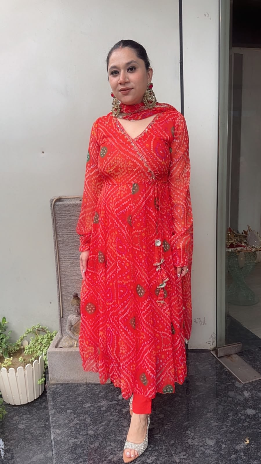 Hayaat Tangy Orange Leheria Digital print Designer Anarkali Suit