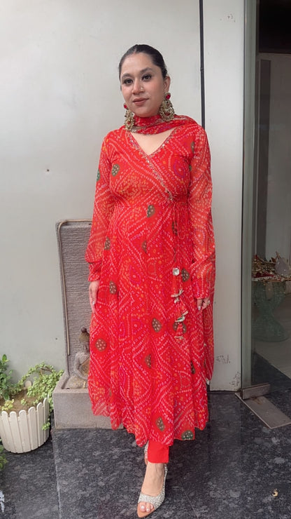 Hayaat Tangy Orange Leheria Digital print Designer Anarkali Suit