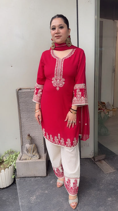 Damru Red Cotton Farshi Salwar