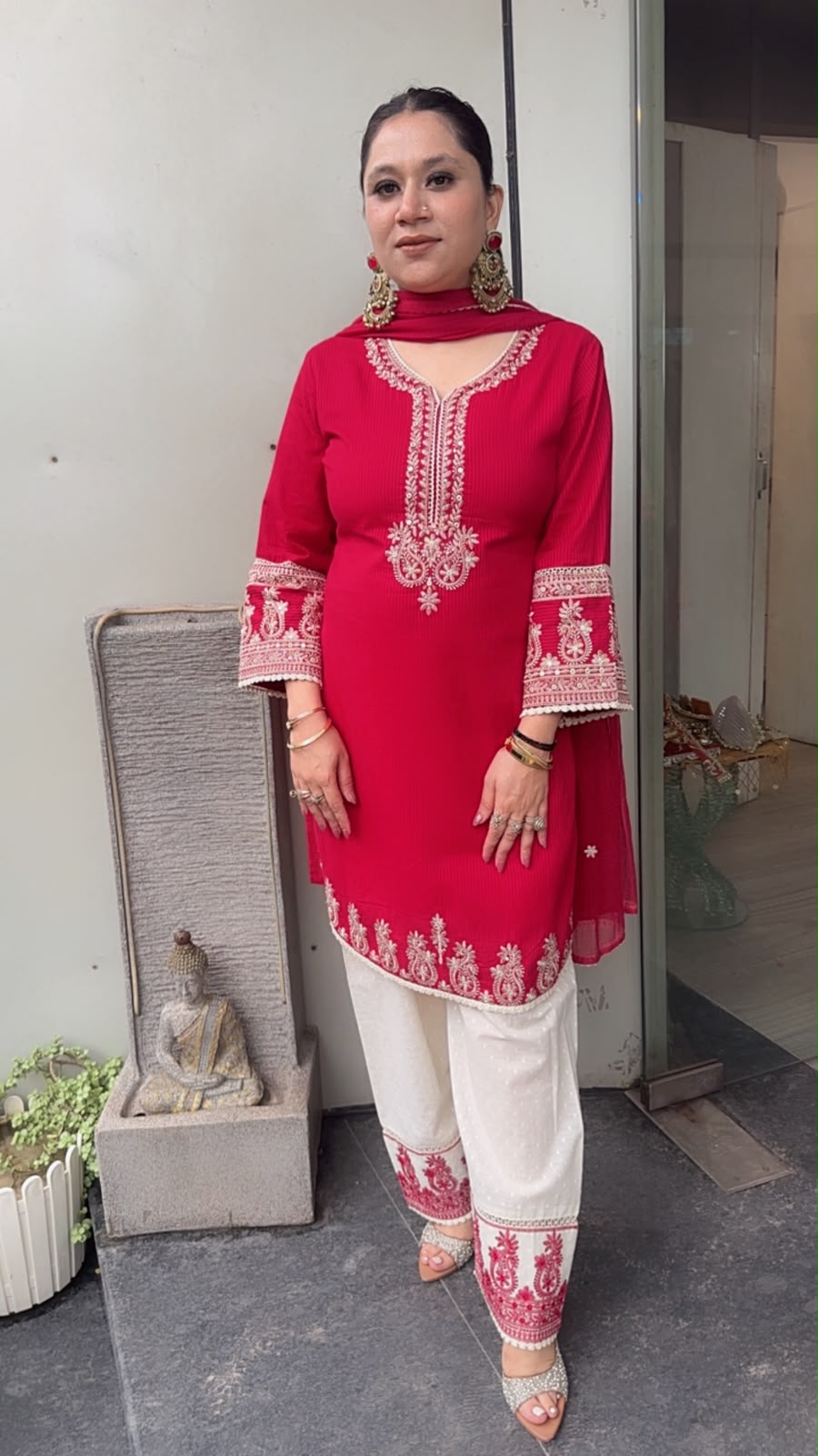 Damru Red Cotton Farshi Salwar