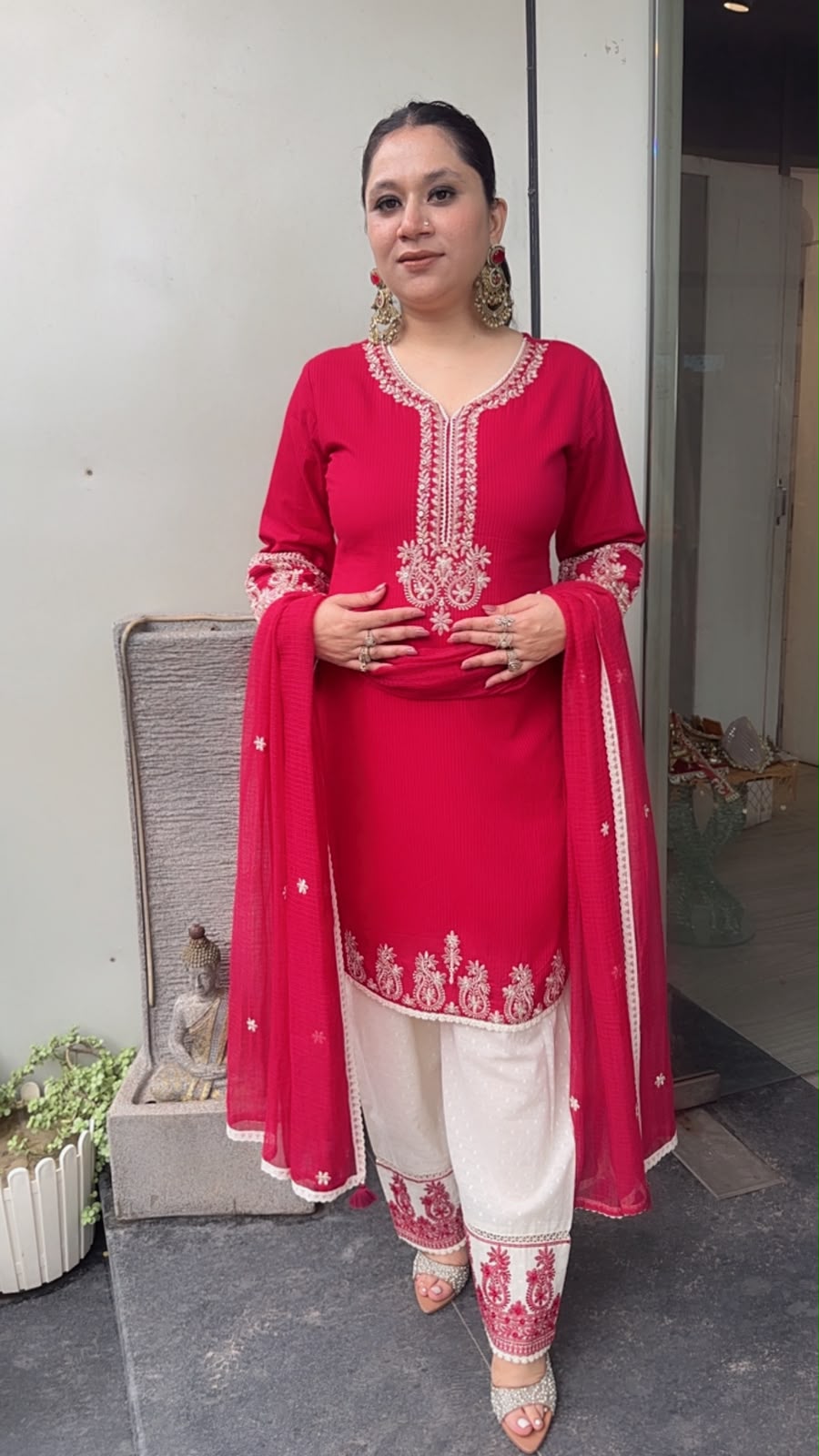 Damru Red Cotton Farshi Salwar
