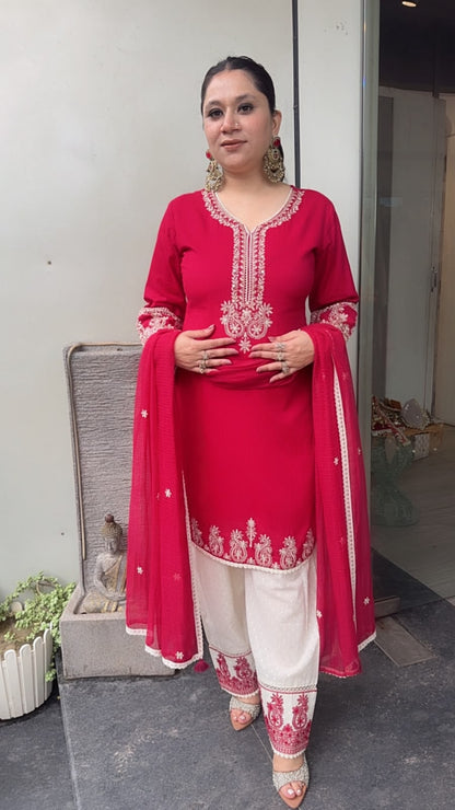Damru Red Cotton Farshi Salwar