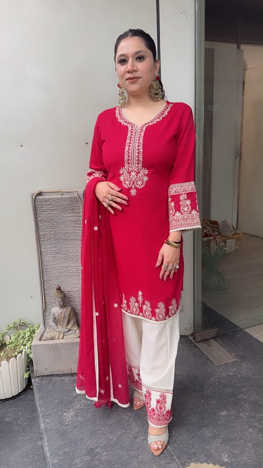 Damru Red Cotton Farshi Salwar
