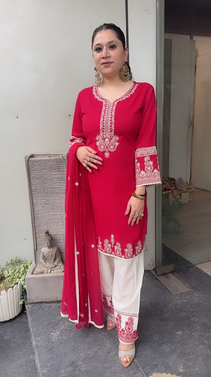 Damru Red Cotton Farshi Salwar