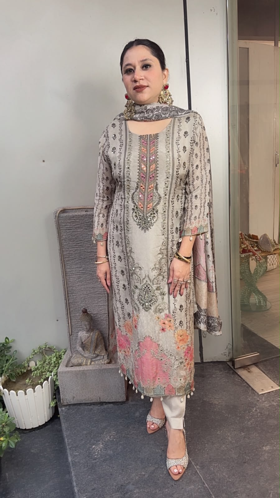 Harnoor Grey Digital print Handwork Designer Suit