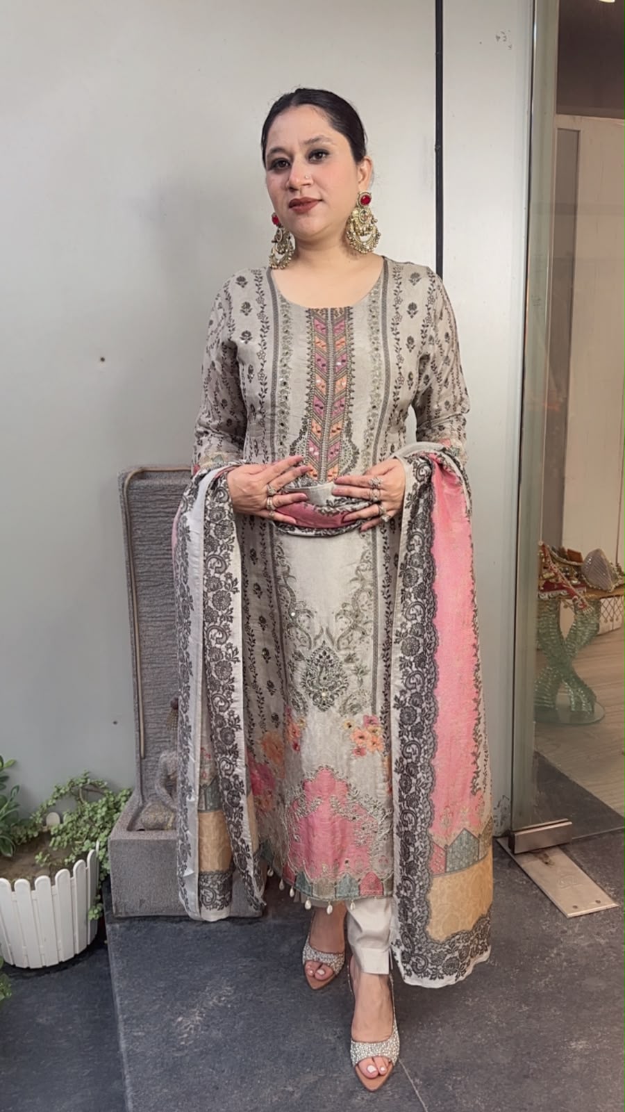 Harnoor Grey Digital print Handwork Designer Suit