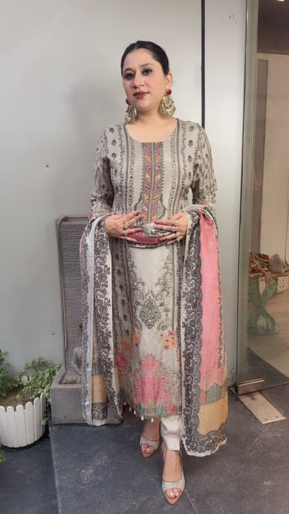 Harnoor Grey Digital print Handwork Designer Suit