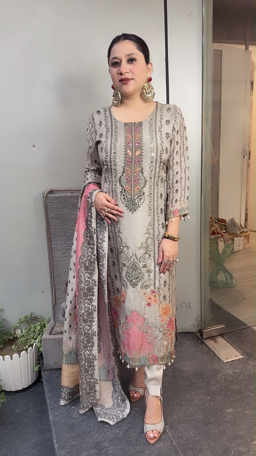 Harnoor Grey Digital print Handwork Designer Suit