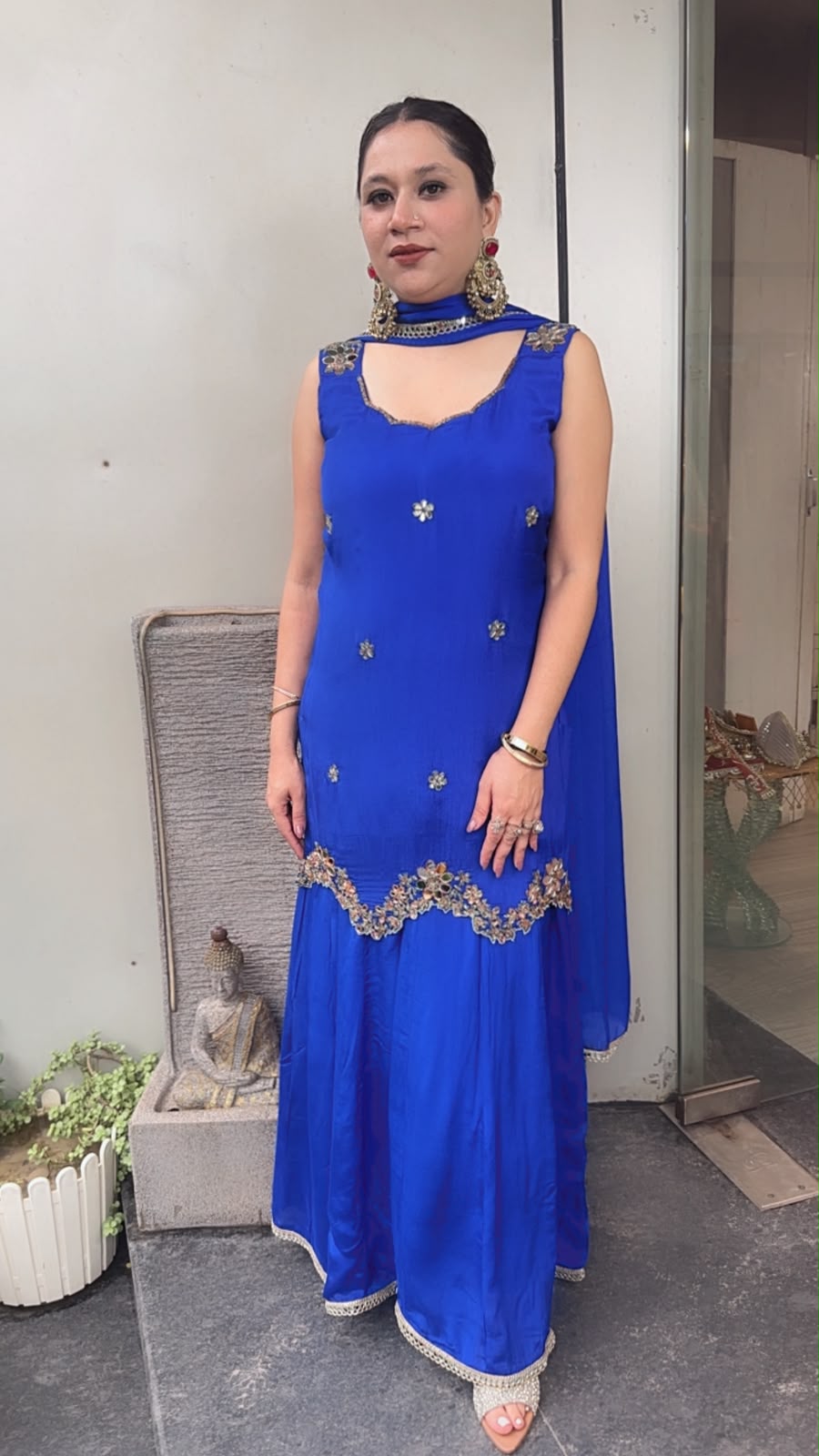 Arzika Electric Blue Handwork Designer Suit (Sleeves Attached Inside)