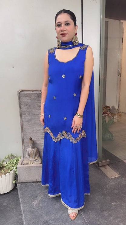 Arzika Electric Blue Handwork Designer Suit (Sleeves Attached Inside)