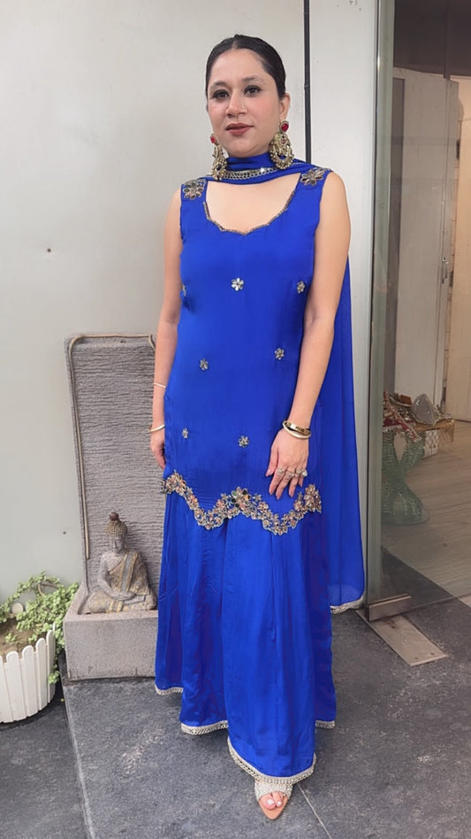 Arzika Electric Blue Handwork Designer Suit (Sleeves Attached Inside)