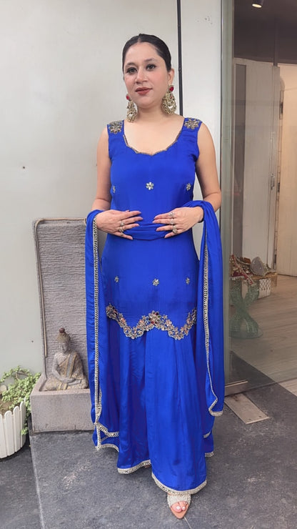 Arzika Electric Blue Handwork Designer Suit (Sleeves Attached Inside)